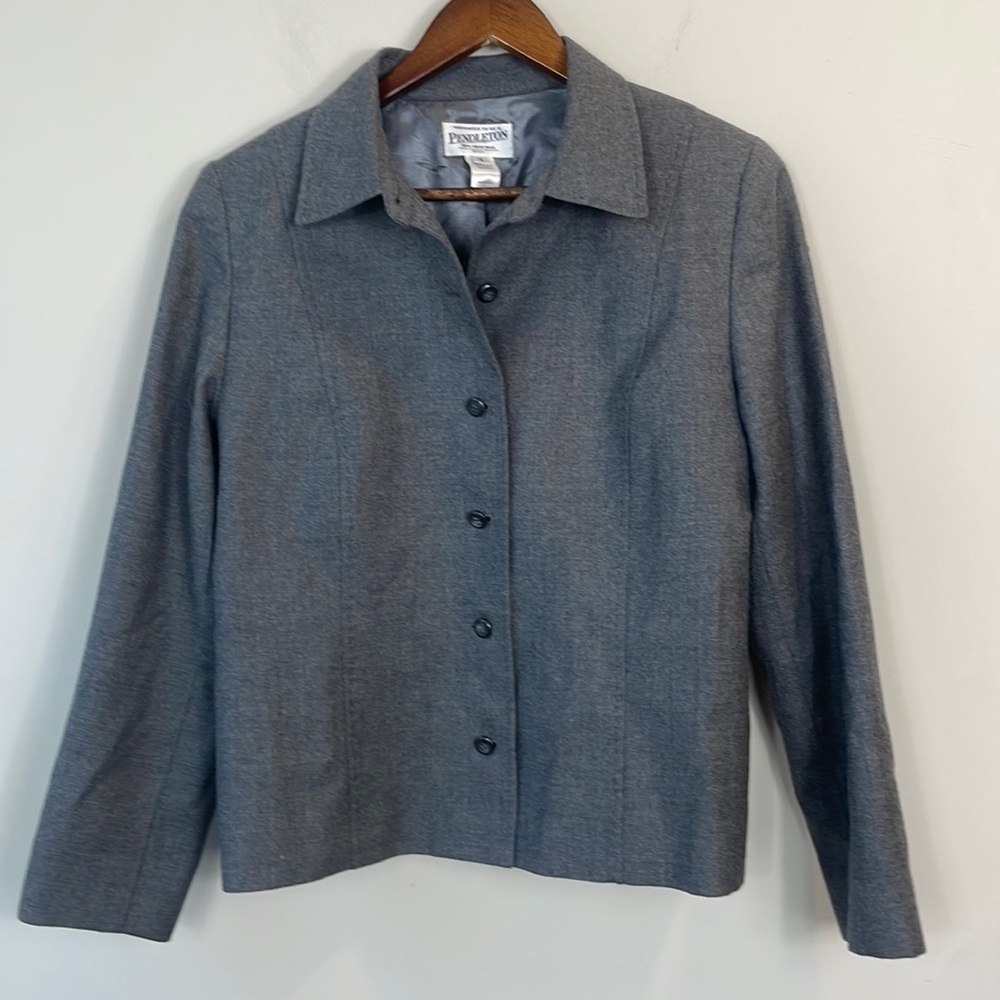 Pendleton 100% Virgin Wool Gray Button Down Blaze… - image 1